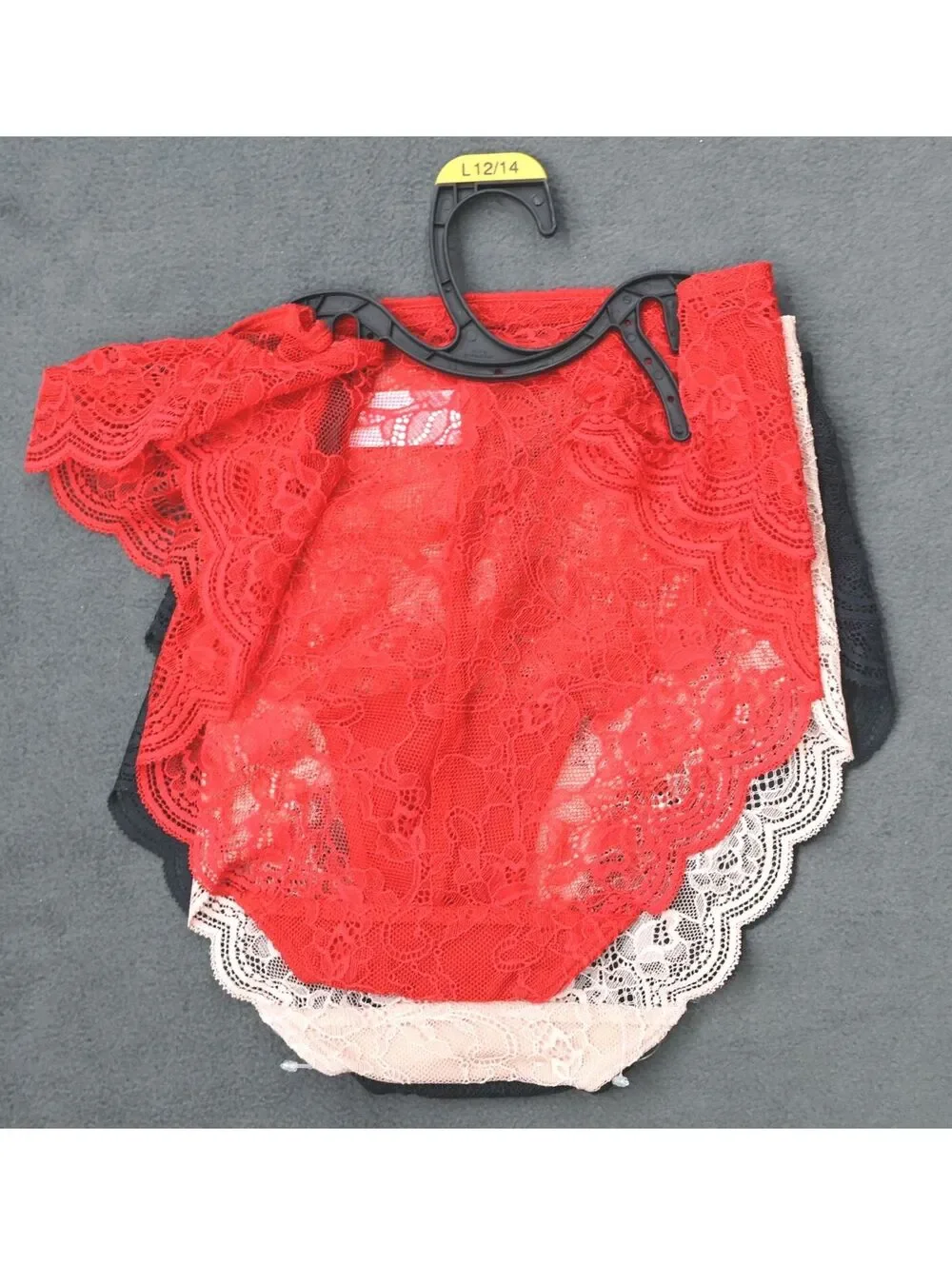 Joyspun 3-Pack Womens Lace Cheeky Panties Black Pink Red Size Large 12-14